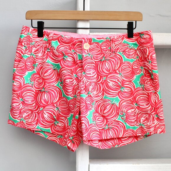 Lilly Pulitzer RARE Red Green Pumpkin Chunkin Red Green Shorts Size 2 - Picture 1 of 5